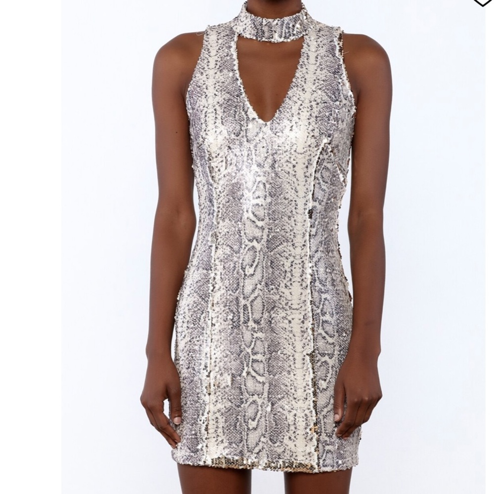Olivaceous Snakeskin Sequin Dress